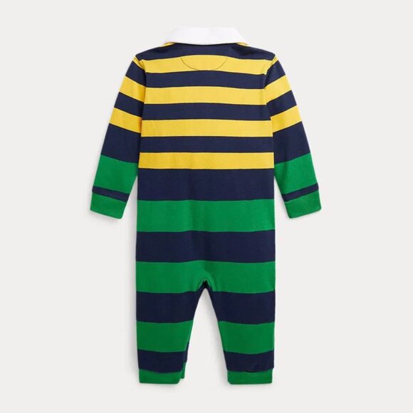NWT - Infant 9 Month Ralph Lauren Baby Boys Striped Cotton Jersey Rugby Coverall - Picture 6 of 6